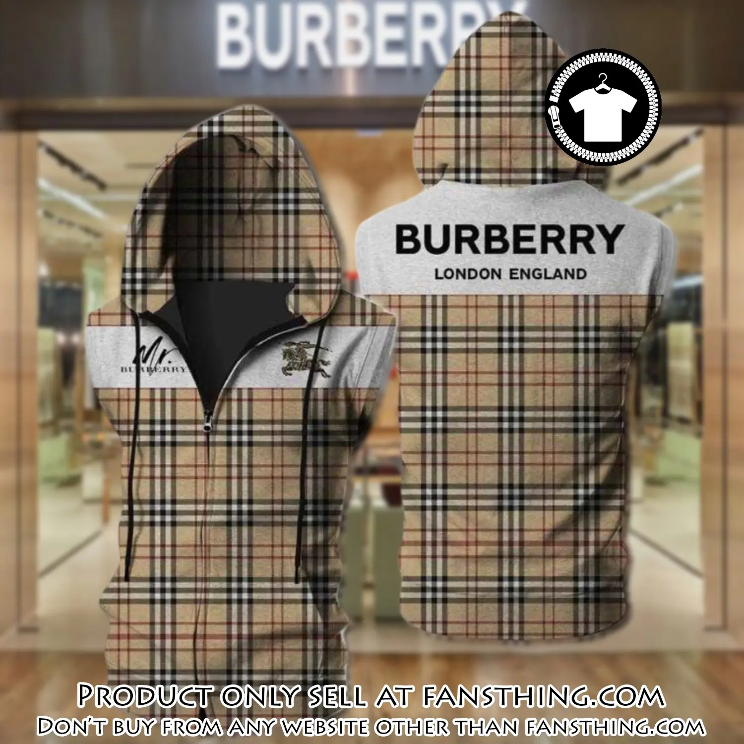 Burberry unisex sleeveless zip up hoodie luxury for men women szh001 fst0040002